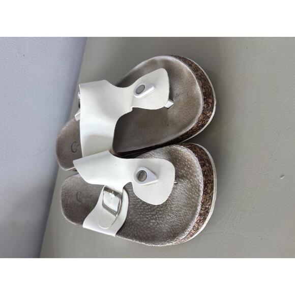 Comfort Choice Shoes - Comfort White Buckle Thong Sandals with Cork Footbed Size 9 Women's